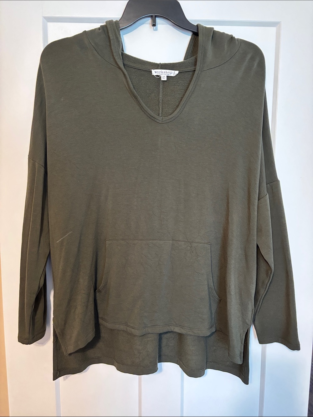 Workshop Republic Clothing Olive Hooded V-Neck Pullover